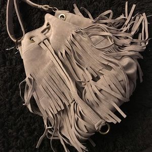 Grey shoulder bucket purse